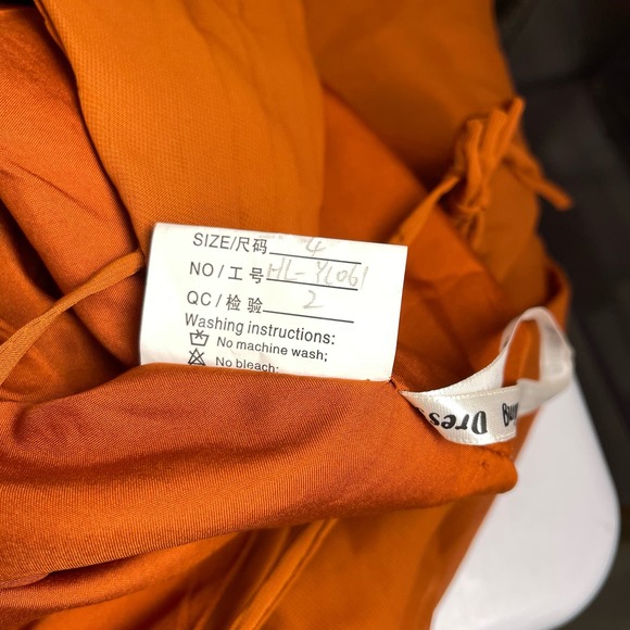 SOLD High Neck Chiffon Long Bridesmaid Dress Burnt Orange Chiffon Waist Tie - Picture 10 of 12